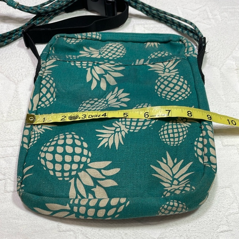 Kavu Keeper Crossbody Rope Bag Cotton Canvas Purse Pineapples Teal Blue & Gray - Picture 10 of 16
